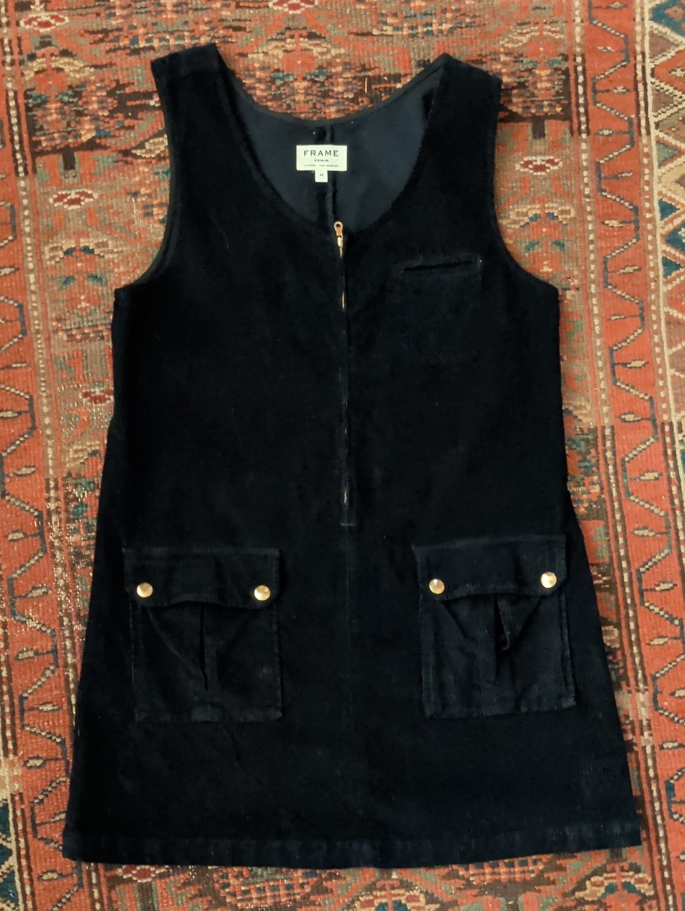 FRAME Denim Navy Corduroy Dress with Gold Zipper Detail